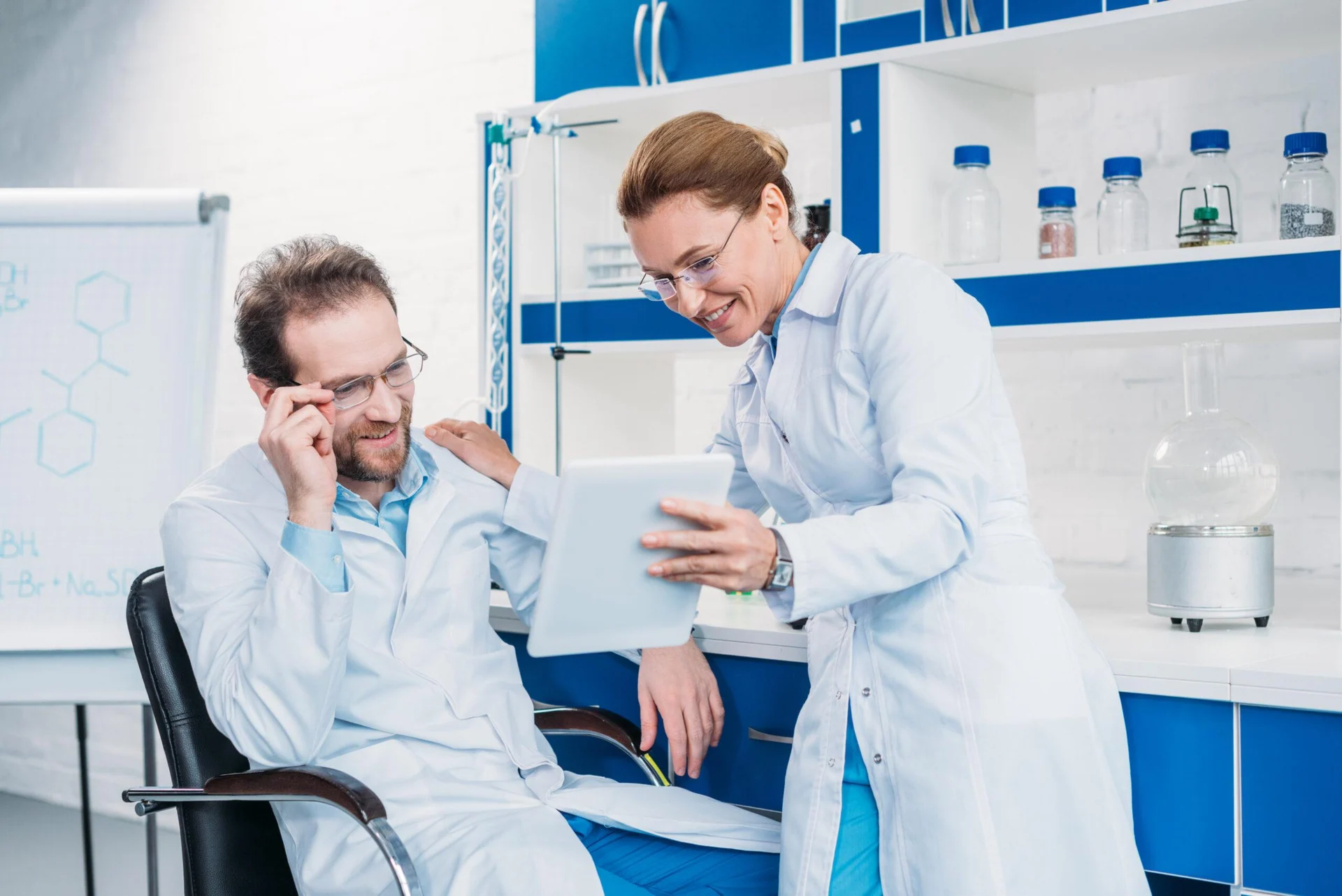 Scientists collaborating in a laboratory