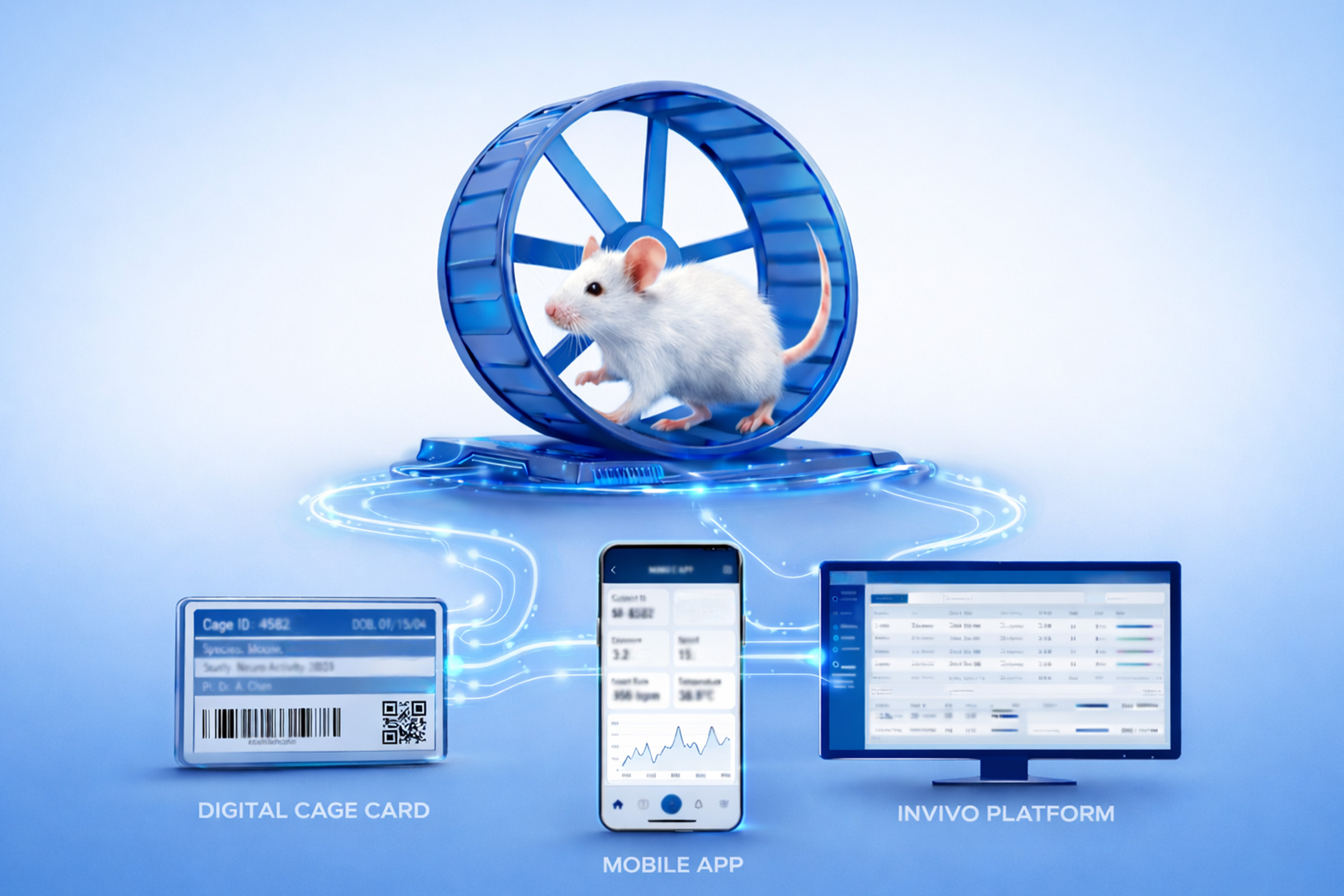 Digital cage card, mobile app, and in vivo platform connected to laboratory mouse