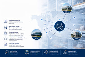 One platform for multi-site governance showing unified data architecture connecting multiple research facility sites with centralized control and reporting